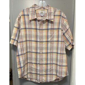 Levis Mens Blue Yellow Plaid Button-Down Short Sleeve Shirt Size XL